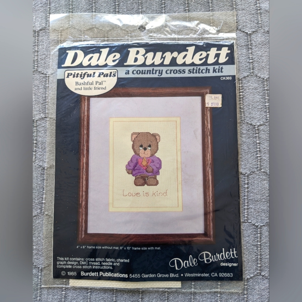 Vintage Pitiful Pals cross stitch kit Teddy Bear 80s Love is Kind ck303